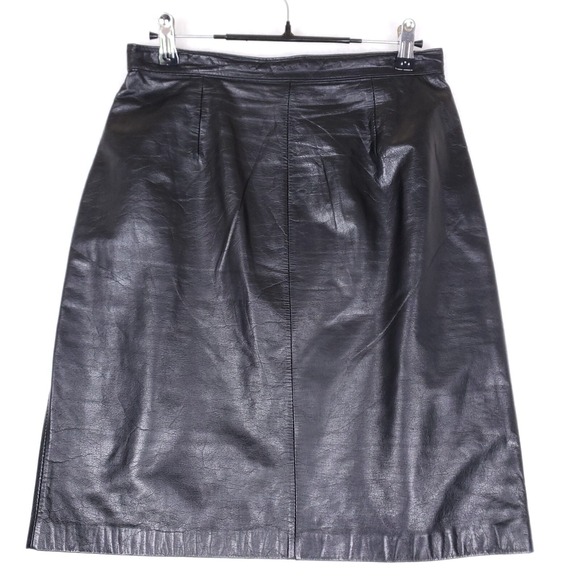 Contrasts Black High Waist Knee Length Skirt Pleated Leather Vamp Goth Chic - Picture 1 of 7
